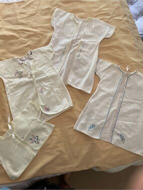 Cream Embroidered Top - Soft Tie-Front Sleep Shirt